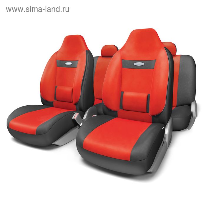 фото Авточехлы универcальные autoprofi comfort, com-1105h bk/rd (m), велюр, набор из 11 предметов, цвет чёрный/красный