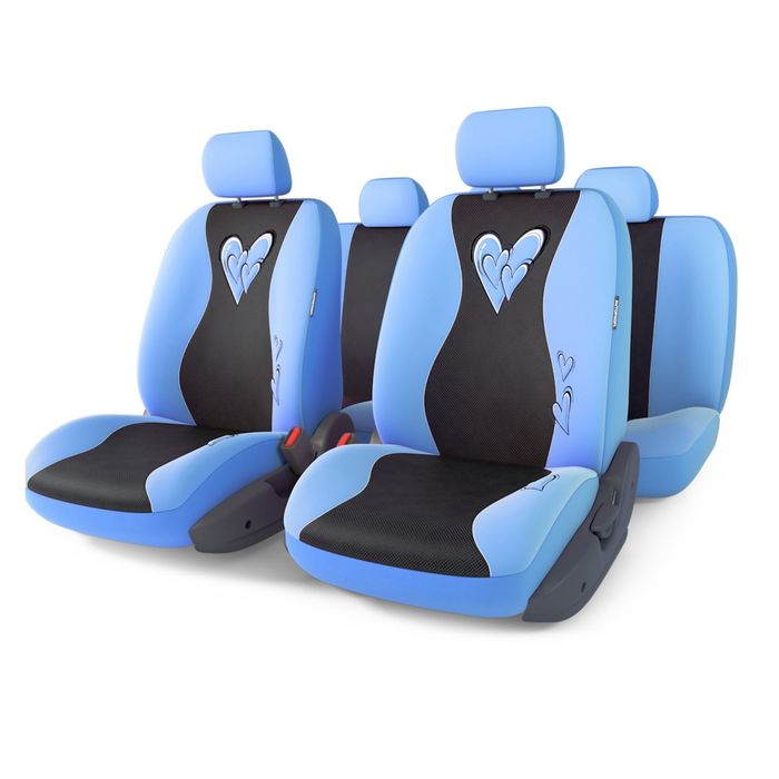 Авточехлы универcальные AUTOPROFI GLAMOUR, GLM-1105 SKY, велюр+сетчатая ткань, набор из 13 предметов