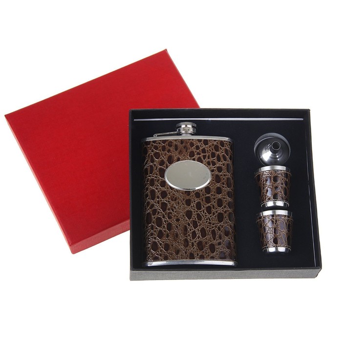 Подарочный набор 4 в 1 "Брауни": фляжка 270 мл + воронка + 2 рюмки