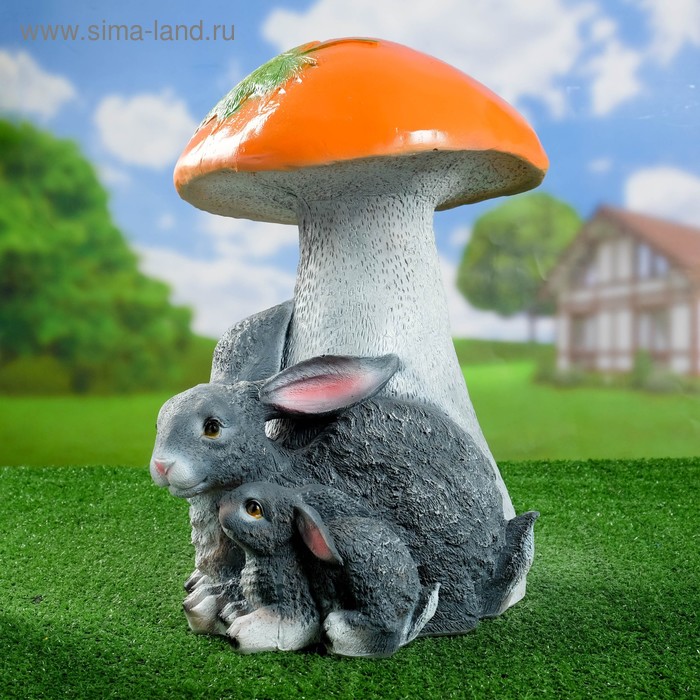 Садовая фигура Гриб подосиновик с зайцами лежачими 45х34см фигура садовая гриб подосиновик с ежами высота 35 см