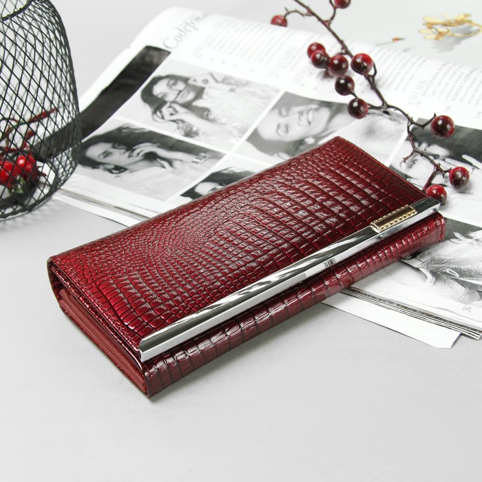 Кошелёк женский, 2 отдела, 3 отдела, для карт на клапане, наружный карман, цвет бордовый