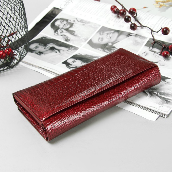 Кошелёк женский, 2 отдела, 3 отдела, для карт на клапане, наружный карман, цвет бордовый