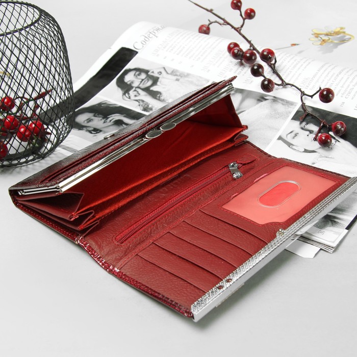 Кошелёк женский, 2 отдела, 3 отдела, для карт на клапане, наружный карман, цвет бордовый