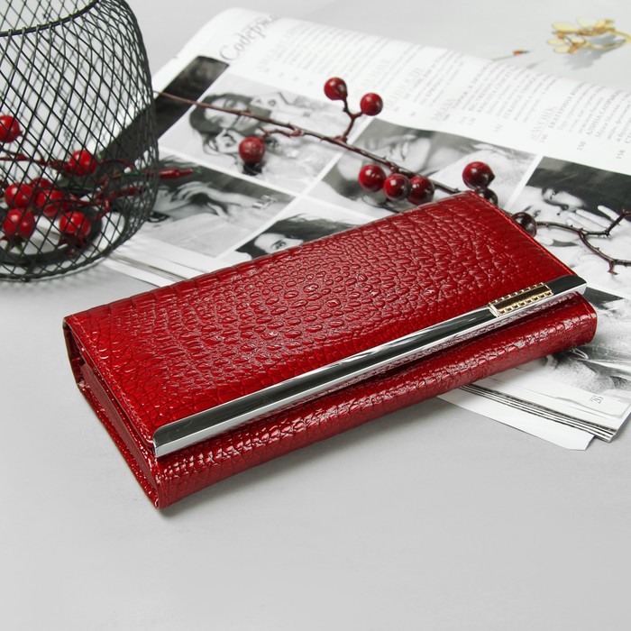 Кошелёк женский, 2 отдела, 3 отдела, для карт на клапане, наружный карман, цвет красный