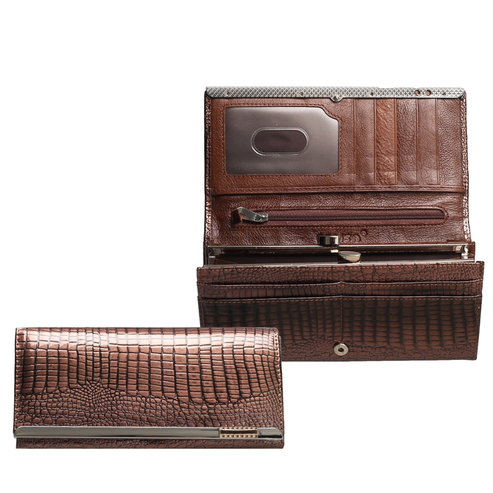 Кошелёк женский, 2 отдела, 3 отдела, для карт на клапане, наружный карман, цвет сиреневый