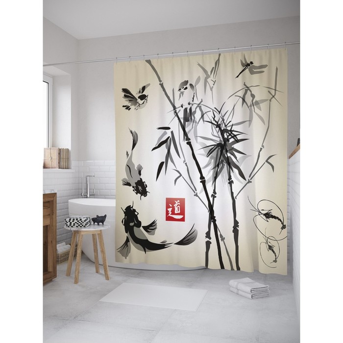 Фотоштора для ванной Magic Lady «В озере золотые рыбы, рак», 180х200 см, п/э 100%