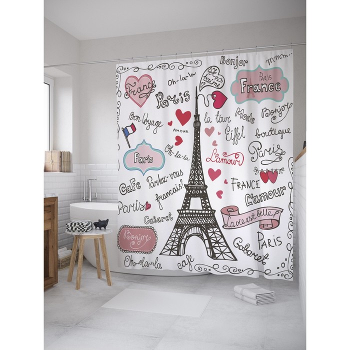 Фотоштора для ванной Magic Lady "Влюбляясь в Париж", 180х200 см, п/э 100%