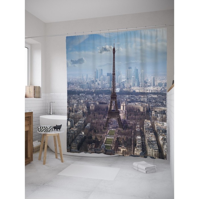 Фотоштора для ванной Magic Lady "Ранняя весна в Париже", 180х200 см, п/э 100%