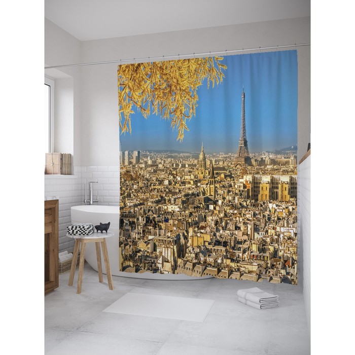 Фотоштора для ванной Magic Lady "Осенний Париж", 180х200 см, п/э 100%