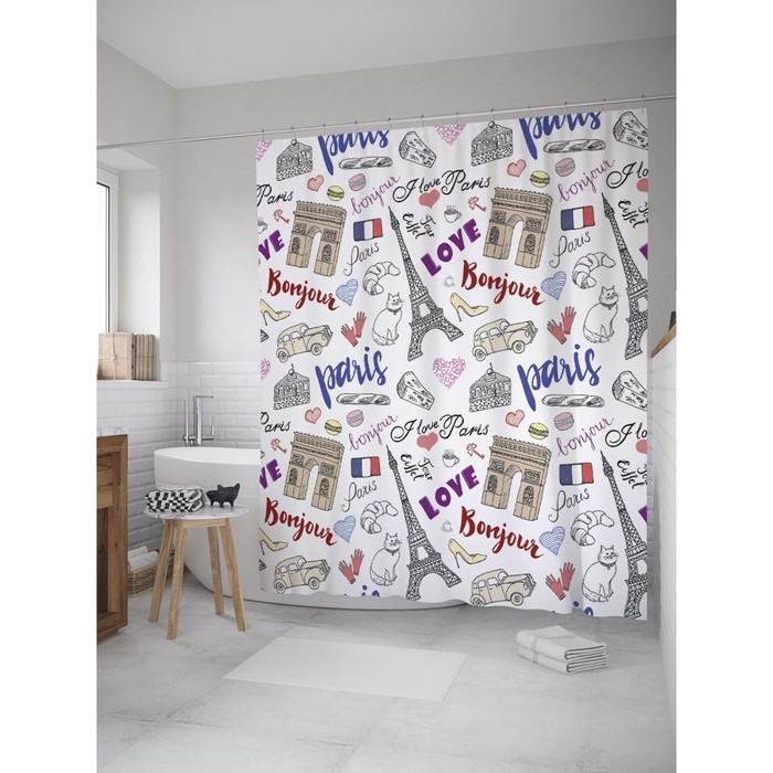 Фотоштора для ванной Magic Lady "Bonjour, Paris!", 180х200 см, п/э 100%