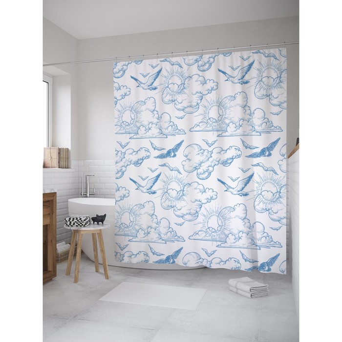 Фотоштора для ванной Magic Lady "Птицы в небе", 180х200 см, п/э 100%