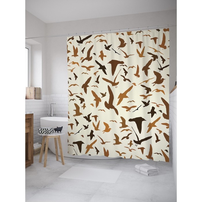 Фотоштора для ванной Magic Lady "Летящие птицы", 180х200 см, п/э 100%