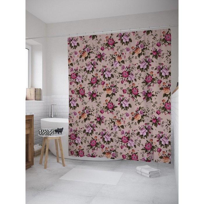 Фотоштора для ванной Magic Lady "Разноцветные розы в тиле ретро", 180х200 см, п/э 100%