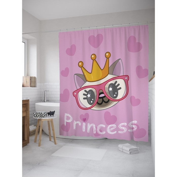 Фотоштора для ванной Magic Lady "Принцесса кошек", 180х200 см, п/э 100%