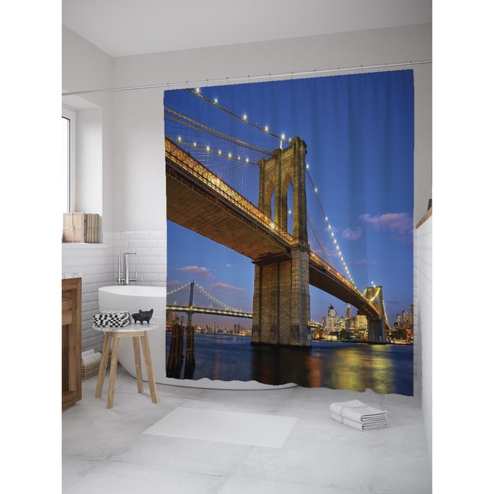 Фотоштора для ванной Magic Lady "Ночные огни над водой", 180х200 см, п/э 100%