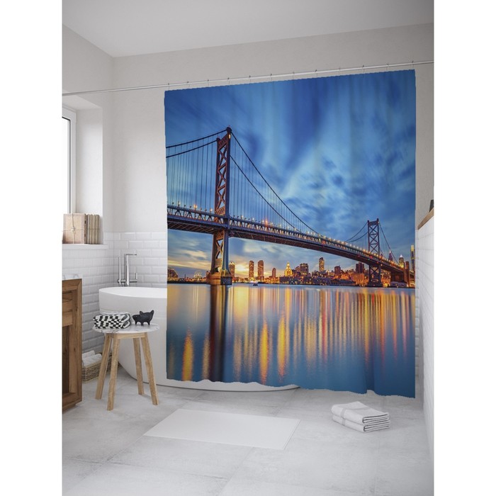 Фотоштора для ванной Magic Lady "Огни над водой", 180х200 см, п/э 100%