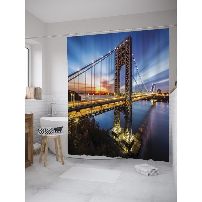 Фотоштора для ванной Magic Lady "Мост в огнях", 180х200 см, п/э 100%