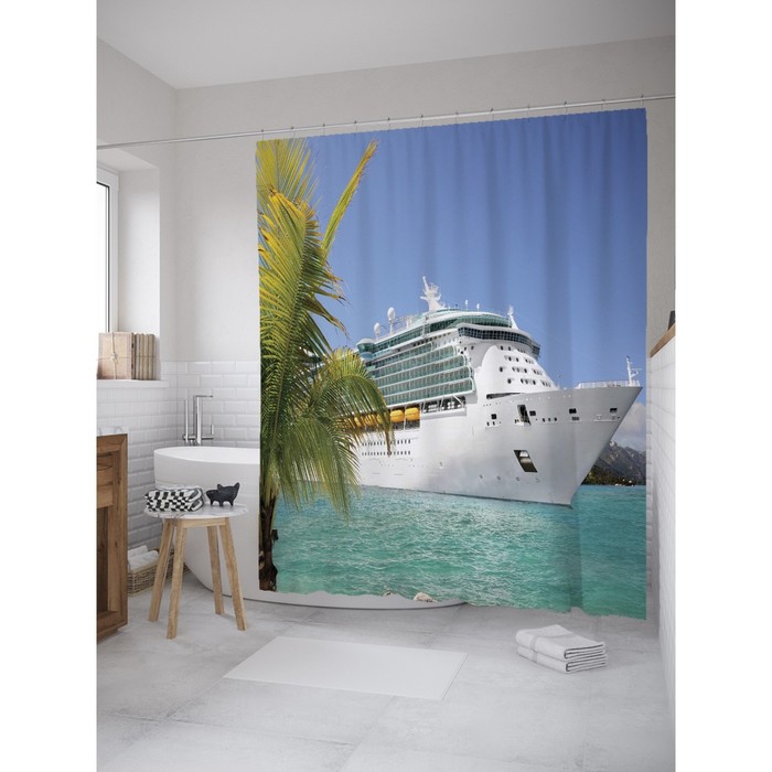 Фотоштора для ванной Magic Lady "Белый теплоход", 180х200 см, п/э 100%