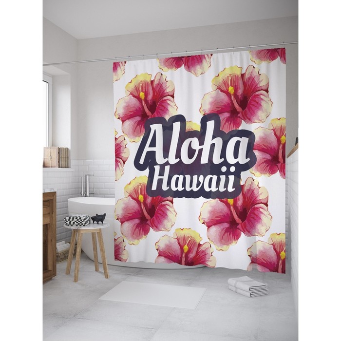 Фотоштора для ванной Magic Lady "Гавайский гибискус", 180х200 см, п/э 100%