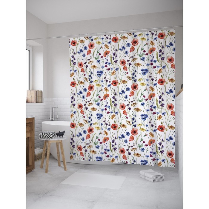 Фотоштора для ванной Magic Lady "Полевые цветы", 180х200 см, п/э 100%