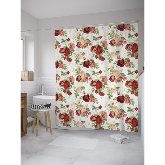 Фотоштора для ванной Magic Lady "Розы в стиле ретро", 180х200 см, п/э 100%
