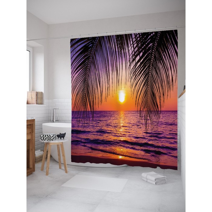 Фотоштора для ванной Magic Lady "Фиолетовый закат", 180х200 см, п/э 100%