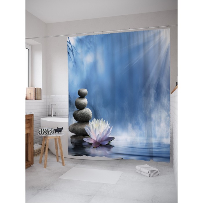 Фотоштора для ванной Magic Lady "Лотос и массажные камни", 180х200 см, п/э 100%