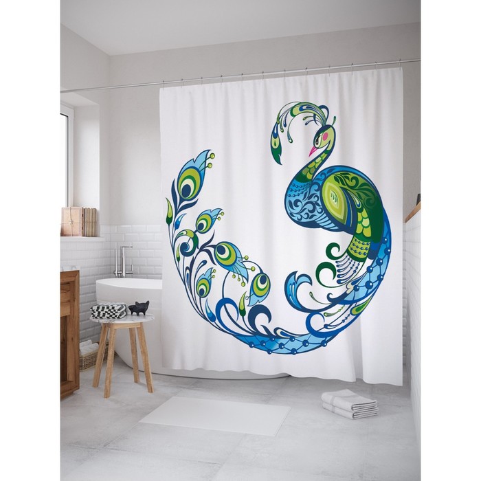 Фотоштора для ванной Magic Lady "Нарядный павлин", 180х200 см, п/э 100%