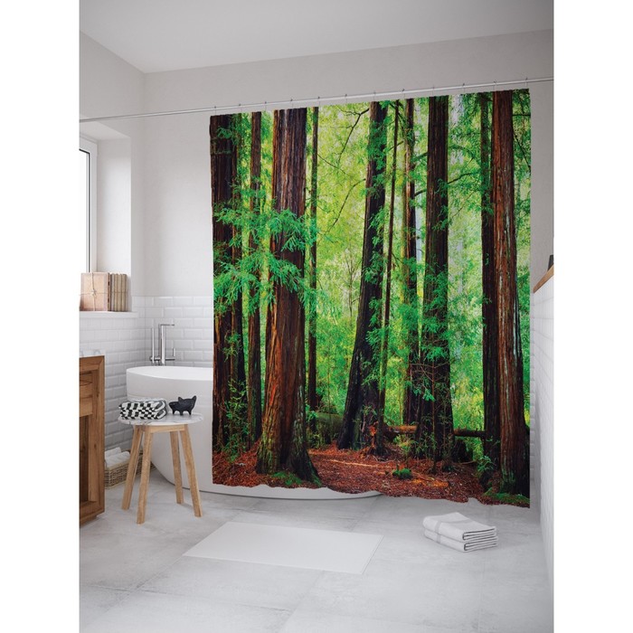 Фотоштора для ванной Magic Lady "Гигантские секвойи", 180х200 см, п/э 100%