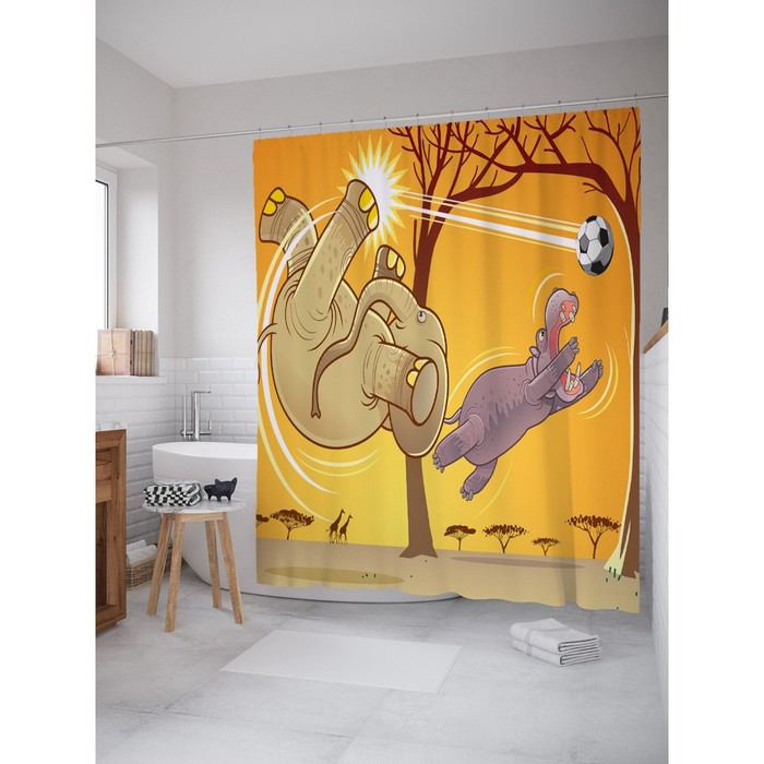Фотоштора для ванной Magic Lady "Африканский футбол", 180х200 см, п/э 100%
