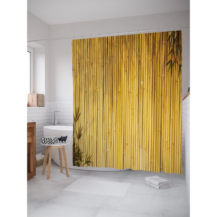 Фотоштора для ванной Magic Lady "Стена бамбука", 180х200 см, п/э 100%