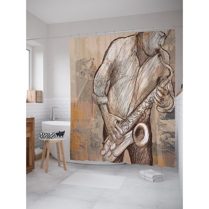 Фотоштора для ванной Magic Lady "Джазмен", 180х200 см, п/э 100%