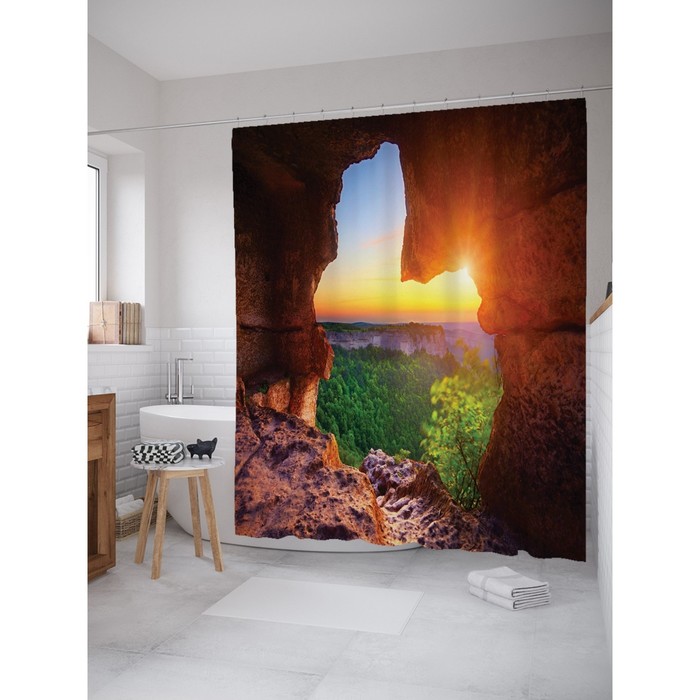 Фотоштора для ванной Magic Lady "Утро в горной пещере", 180х200 см, п/э 100%