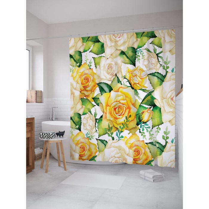 Фотоштора для ванной Magic Lady "Чайные розы", 180х200 см, п/э 100%