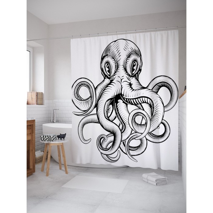 Фотоштора для ванной Magic Lady "Осьминог", 180х200 см, п/э 100%