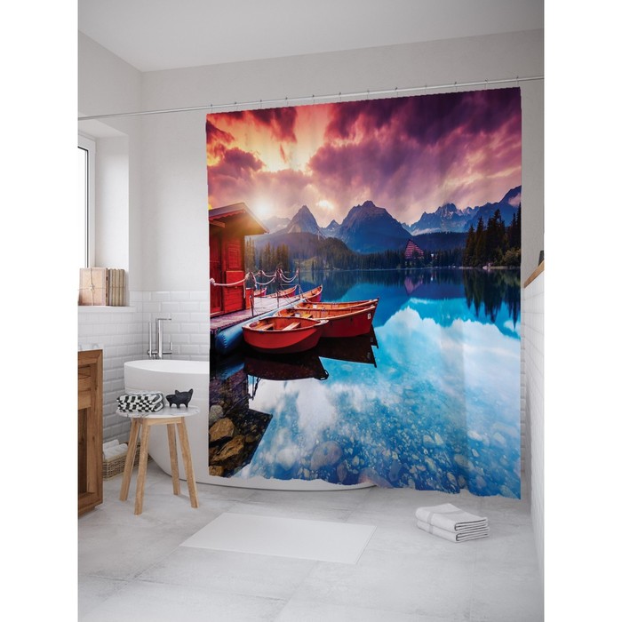 Фотоштора для ванной Magic Lady "Док на фоне заката", 180х200 см, п/э 100%