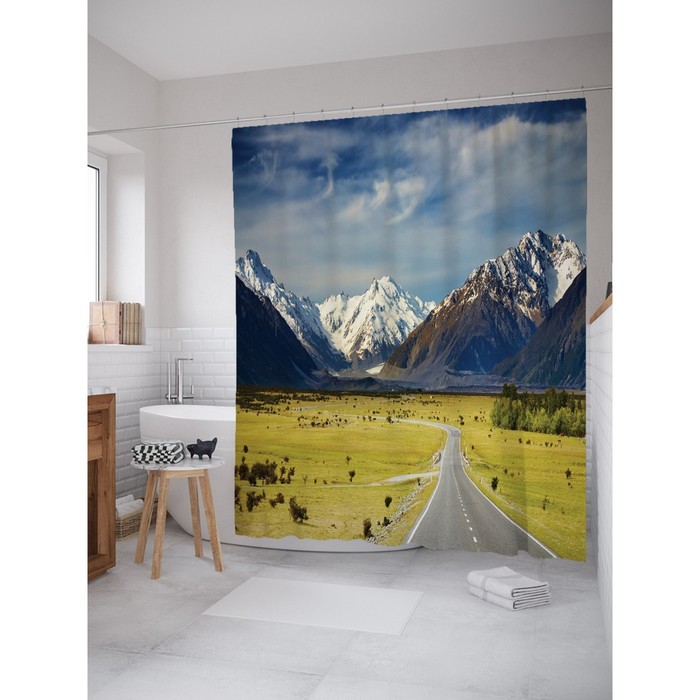 Фотоштора для ванной Magic Lady "Шоссе среди гор", 180х200 см, п/э 100%