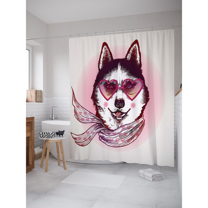 Фотоштора для ванной Magic Lady "Модница хаски", 180х200 см, п/э 100%