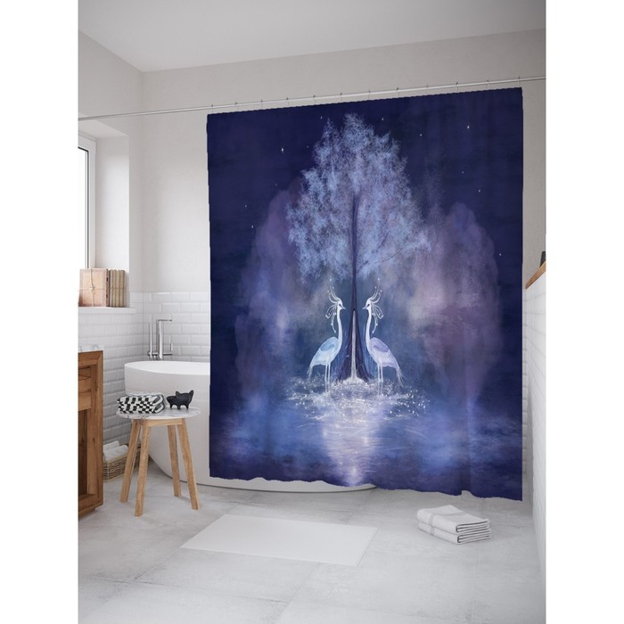 Фотоштора для ванной Magic Lady "Волшебные птицы", 180х200 см, п/э 100%