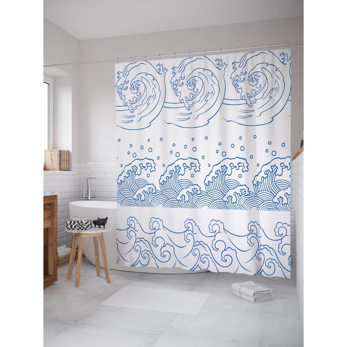 Фотоштора для ванной Magic Lady "Ажурные волны", 180х200 см, п/э 100%