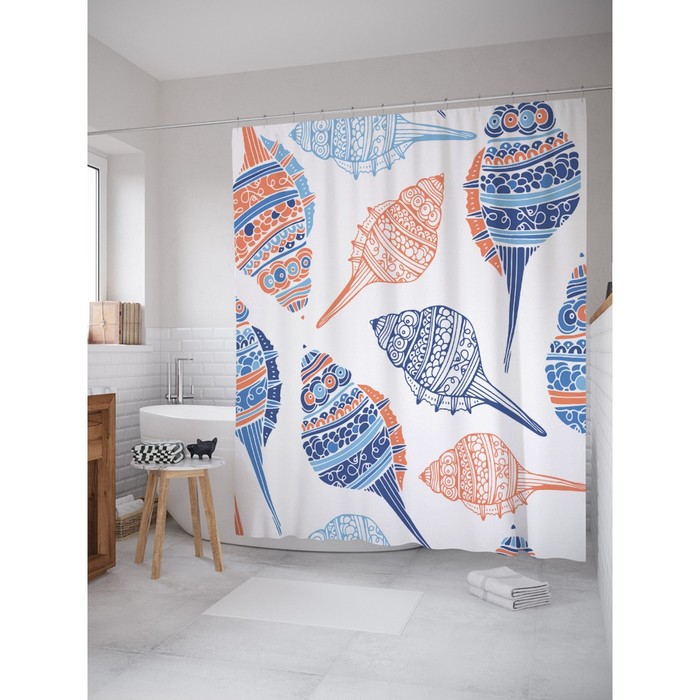 Фотоштора для ванной Magic Lady «Морские раковины», 180х200 см, п/э 100%