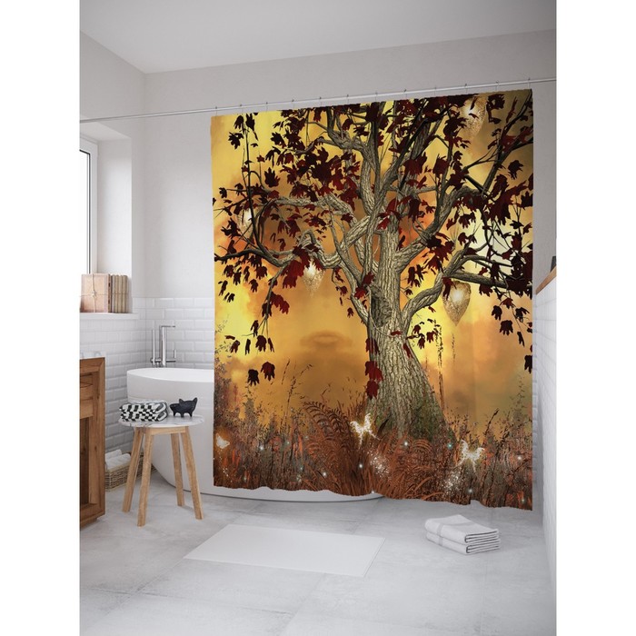 Фотоштора для ванной Magic Lady Дерево в волшебном лесу, 180х200 см, п/э 100%