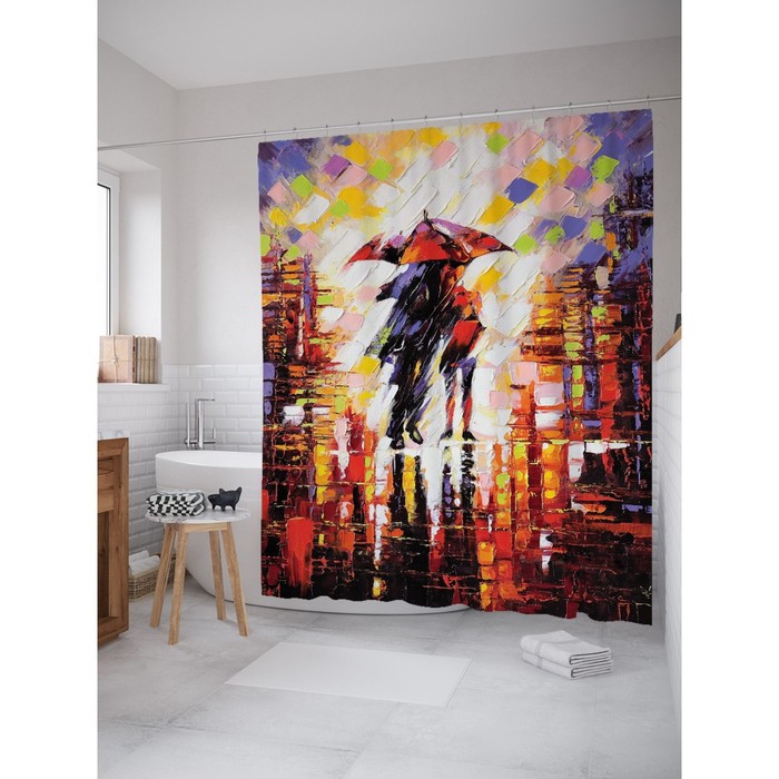 Фотоштора для ванной Magic Lady "Двое под зонтом", 180х200 см, п/э 100%