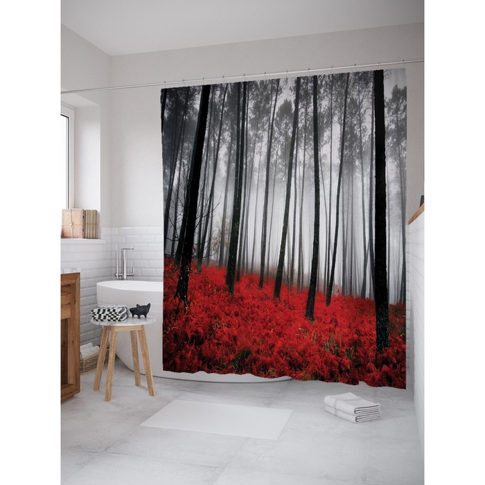 Фотоштора для ванной Magic Lady "Красный лес", 180х200 см, п/э 100%