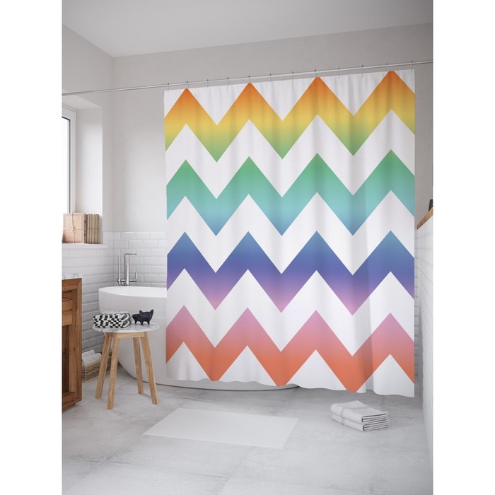 Фотоштора для ванной Magic Lady "Радужные зигзаги", 180х200 см, п/э 100%