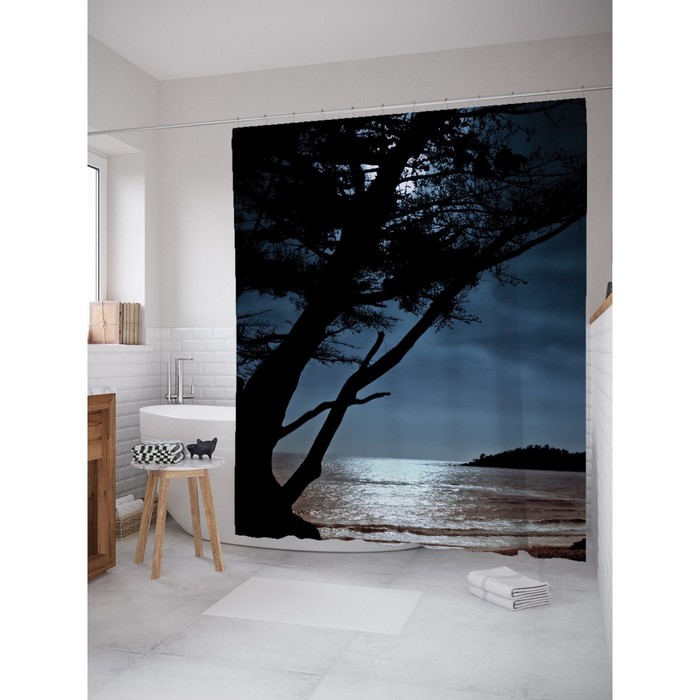 Фотоштора для ванной Magic Lady «Спокойная ночь у озера», 180х200 см, п/э 100%