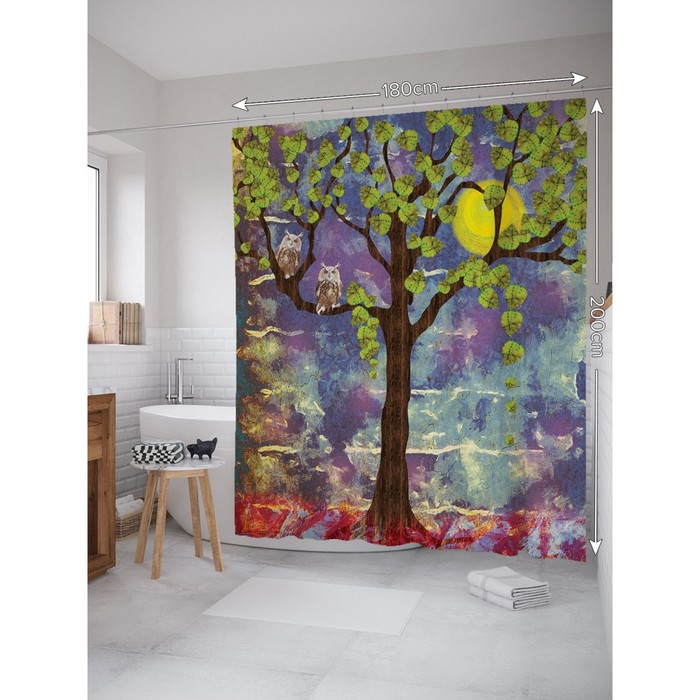 

Фотоштора для ванной JoyArty «Ночь время умных сов», размер 180 х 200 см