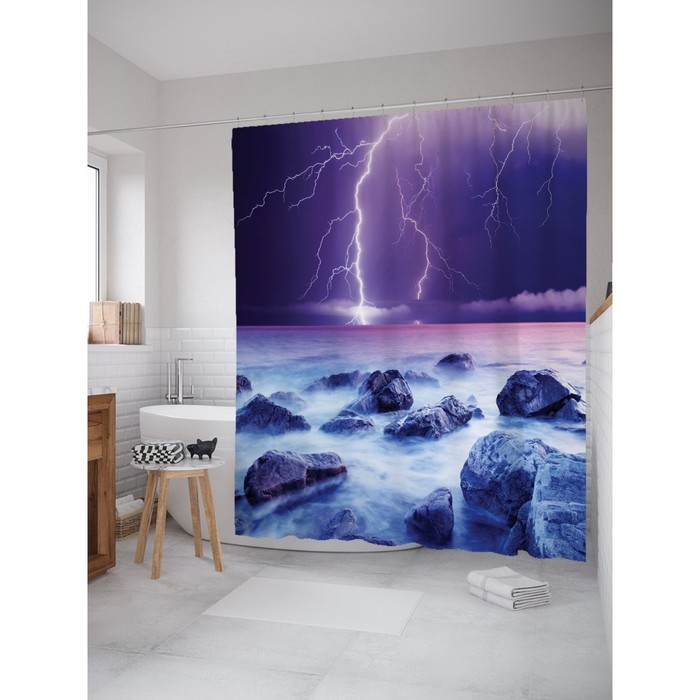Фотоштора для ванной Magic Lady «Гроза в долине туманов», 180х200 см, п/э 100%
