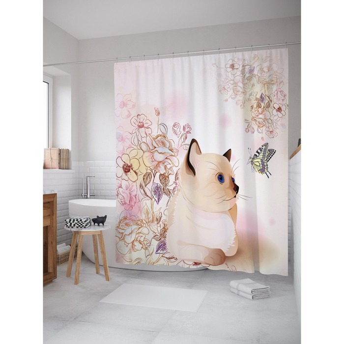 Фотоштора для ванной Magic Lady "Сиамский кот", 180х200 см, п/э 100%