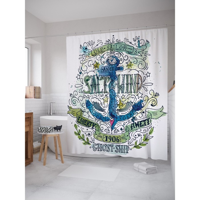 Фотоштора для ванной Magic Lady «Кулон якорь для моряка», 180х200 см, п/э 100%